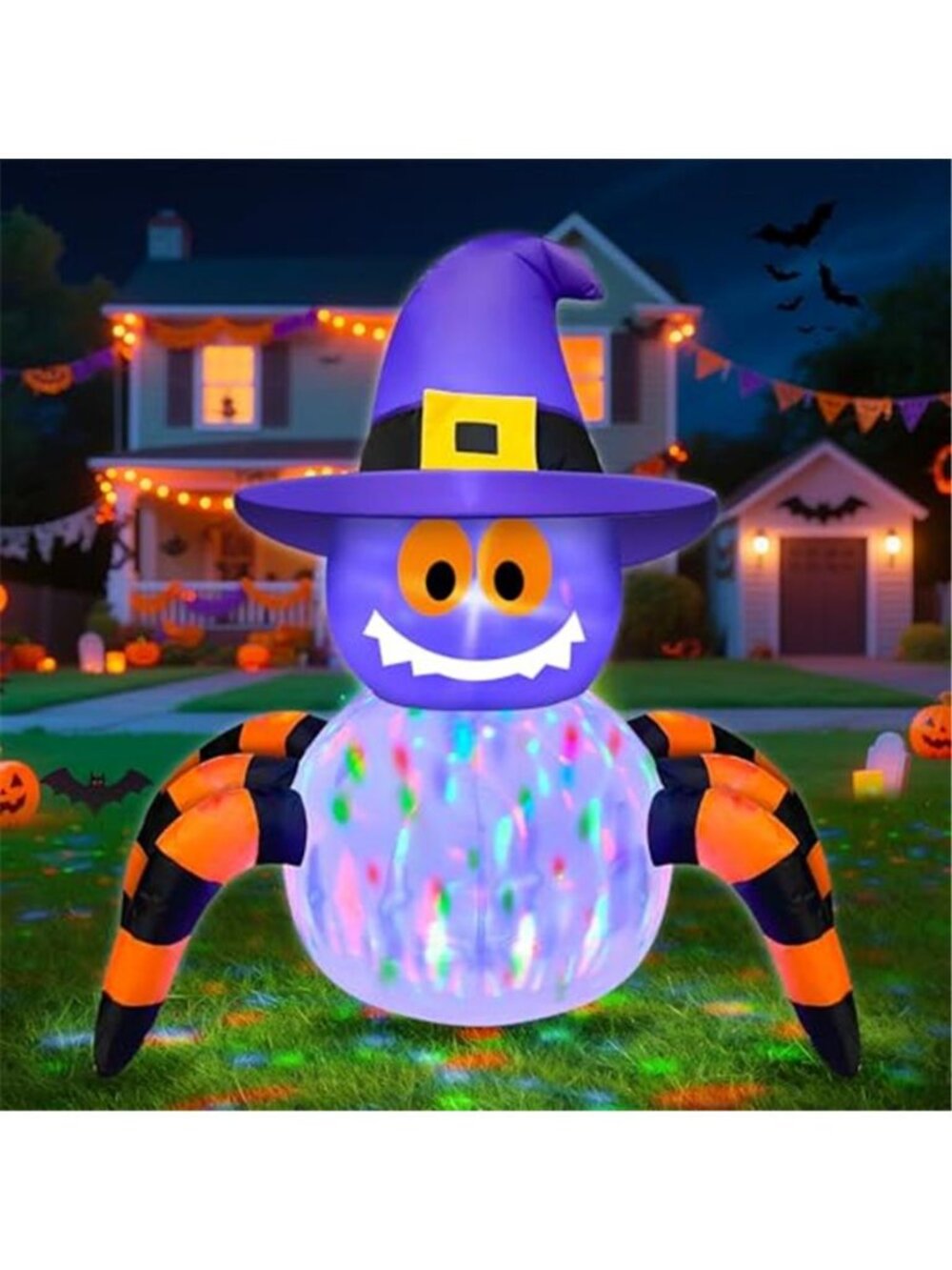 TURNMEON 3.6 Ft Halloween Inflatable Spider with Rotating Colorful Lights